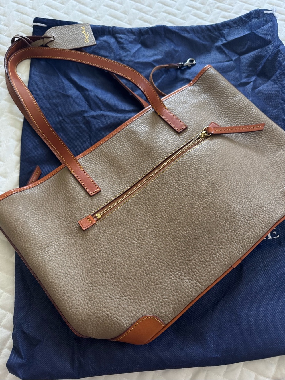 Dooney & Bourke Pebble Grain Gray Brown Tan Tote Bag with Dustbag - Picture 7 of 16